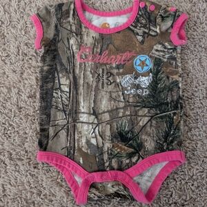 Carhartt Woodland Camo Baby Onesie with Pink Trim Size 3M